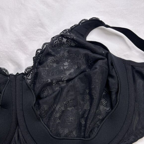 Elila Isabella Stretch Lace Bra Women's Size 46J Black Full Coverage Underwire - Picture 14 of 15